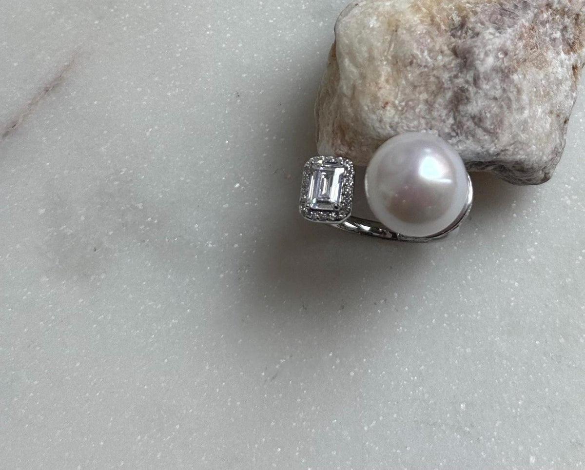 Elly’s 12.3mm 5A White Edison pearl ring: Extreme luster mirrored, S925 silver adjustable ring. high quality daily office white pearl ring gift for her holiday