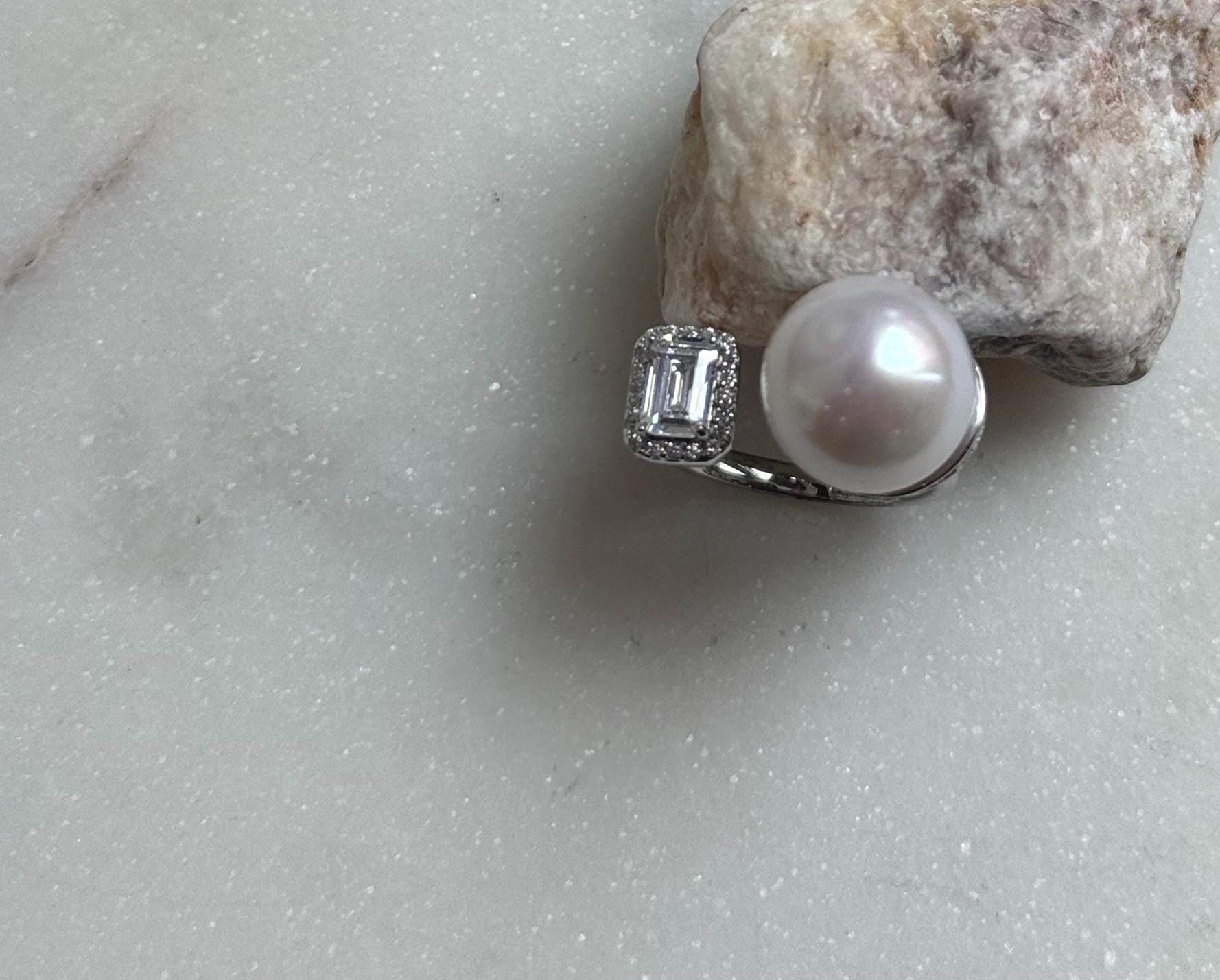 Elly’s 12.3mm 5A White Edison pearl ring: Extreme luster mirrored, S925 silver adjustable ring. high quality daily office white pearl ring gift for her holiday
