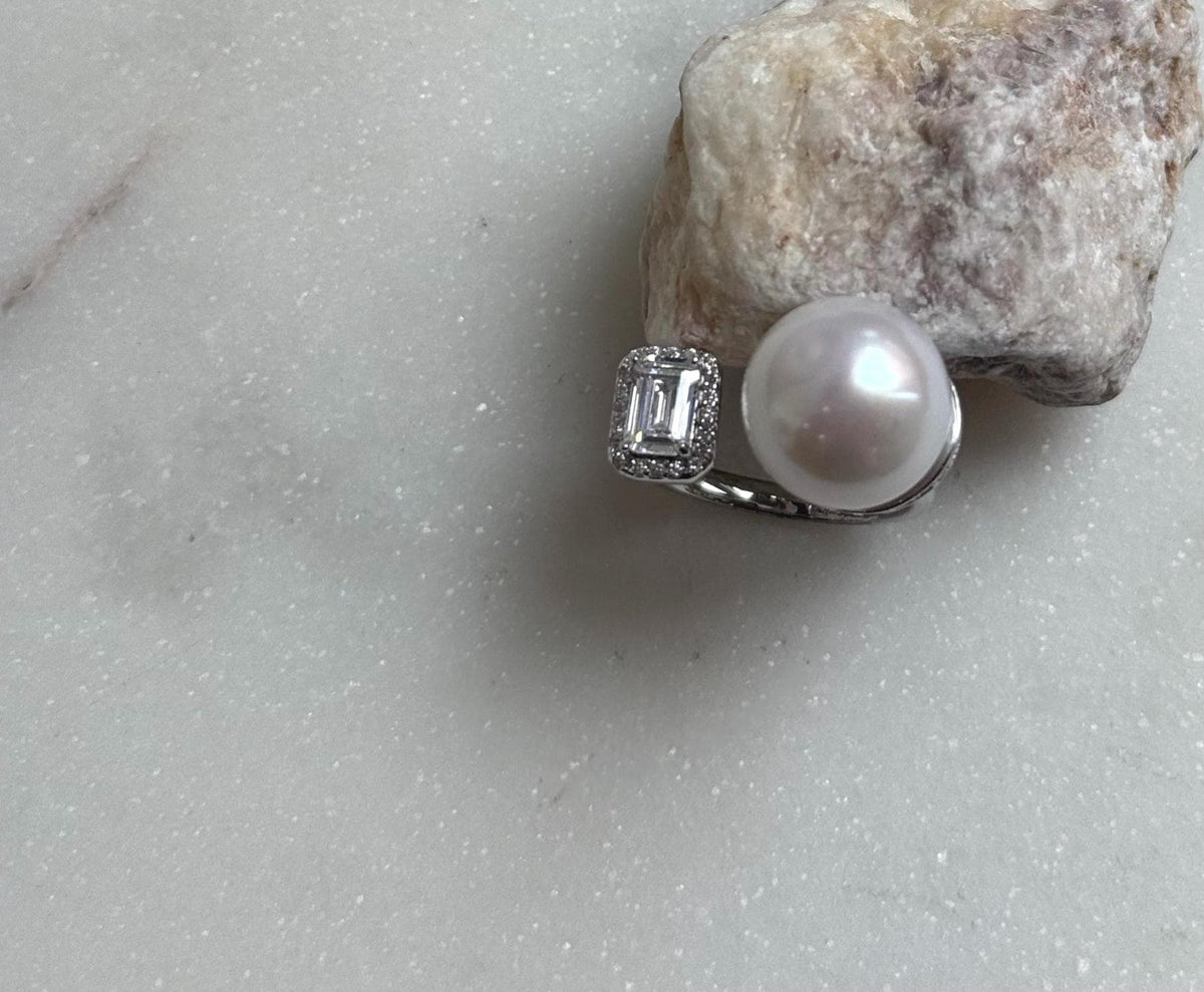 Elly’s 12.3mm 5A White Edison pearl ring: Extreme luster mirrored, S925 silver adjustable ring. high quality daily office white pearl ring gift for her