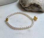 Elly’s Set 10.8mmSouth sea carved golden ocean Freshwater white pearls necklace:Extreme luster, 7.5”, S925 silver bracelet.