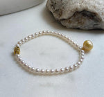 Elly’s Set 10.8mmSouth sea carved golden ocean Freshwater white pearls necklace:Extreme luster, 7.5”, S925 silver bracelet.