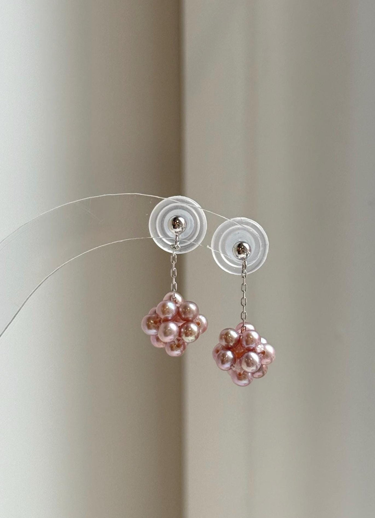 Elly’s Rose Mauve Pearls Earrings Chandeliers: Extreme luster Mirrored, 2.3cm high, S925 silver cool Hydrangea earrings. gift for her birthday
