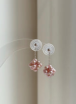 Elly’s Rose Mauve Pearls Earrings Chandeliers: Extreme luster Mirrored, 2.3cm high, S925 silver cool Hydrangea earrings. gift for her birthday
