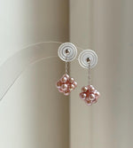 Elly’s Rose Mauve Pearls Earrings Chandeliers: Extreme luster Mirrored, 2.3cm high, S925 silver cool Hydrangea earrings. gift for her