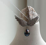 Elly’s Tahitian peacock green Ocean Pearl Vintage Brooch pendant 2in1: Extreme luster mirrored, 9.2mm, 4x3.7cm, gift for her birthday