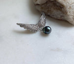 Elly’s Tahitian peacock green Ocean Pearl Vintage Brooch pendant 2in1: Extreme luster mirrored, 9.2mm, 4x3.7cm, gift for her birthday