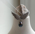 Elly’s Tahitian peacock green Ocean Pearl Vintage Brooch pendant 2in1: Extreme luster mirrored, 9.2mm, 4x3.7cm, gift for her birthday