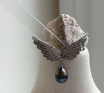 Elly’s Tahitian peacock green Ocean Pearl Vintage Brooch pendant 2in1: Extreme luster mirrored, 9.2mm, 4x3.7cm, gift for her birthday