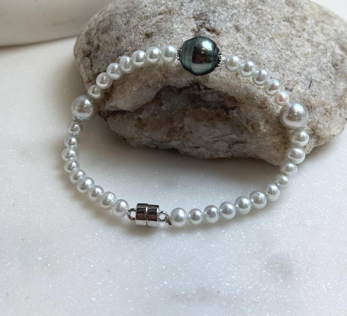 Elly’s Set 11.2mm Tahitian ocean Freshwater white pearls bracelet:Extreme luster mirrored, 7.3”, S925 silver bracelet. gift for her