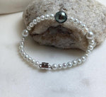 Elly’s Set 11.2mm Tahitian ocean Freshwater white pearls bracelet:Extreme luster mirrored, 7.3”, S925 silver bracelet. gift for her