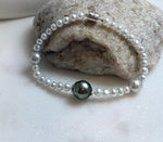 Elly’s Set 11.2mm Tahitian ocean Freshwater white pearls bracelet:Extreme luster mirrored, 7.3”, S925 silver bracelet. gift for her