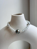 Elly’s Set 11.2mm Tahitian ocean Freshwater white pearls bracelet:Extreme luster mirrored, 7.3”, S925 silver bracelet. gift for her