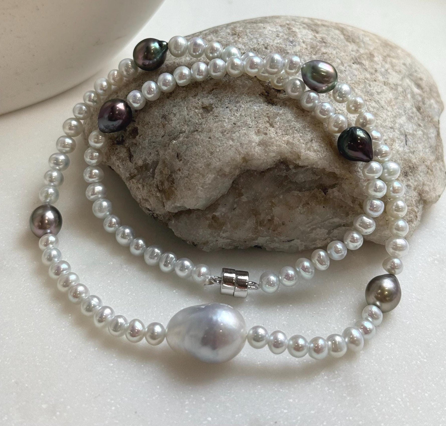 Elly’s Australian white Tahitian ocean pearls necklace: Extreme luster mirrored, to 12.5mm, s925 silver necklace.gift for her anniversary