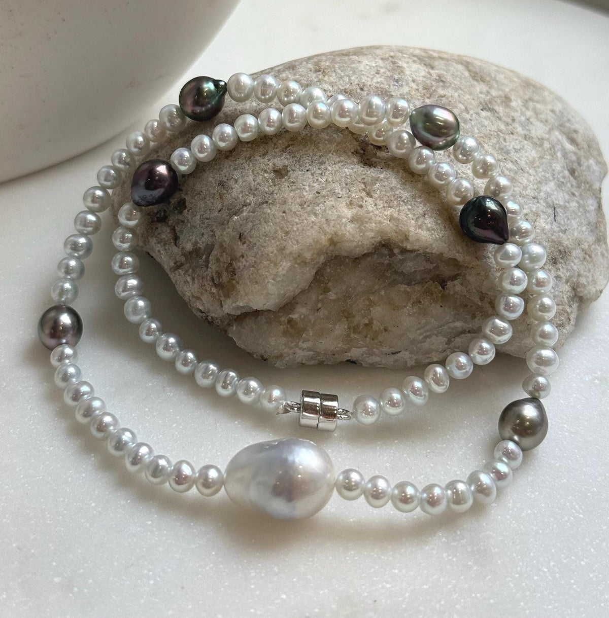 Elly’s Australian white Tahitian ocean pearls necklace: Extreme luster mirrored, to 12.5mm, s925 silver necklace.gift for her
