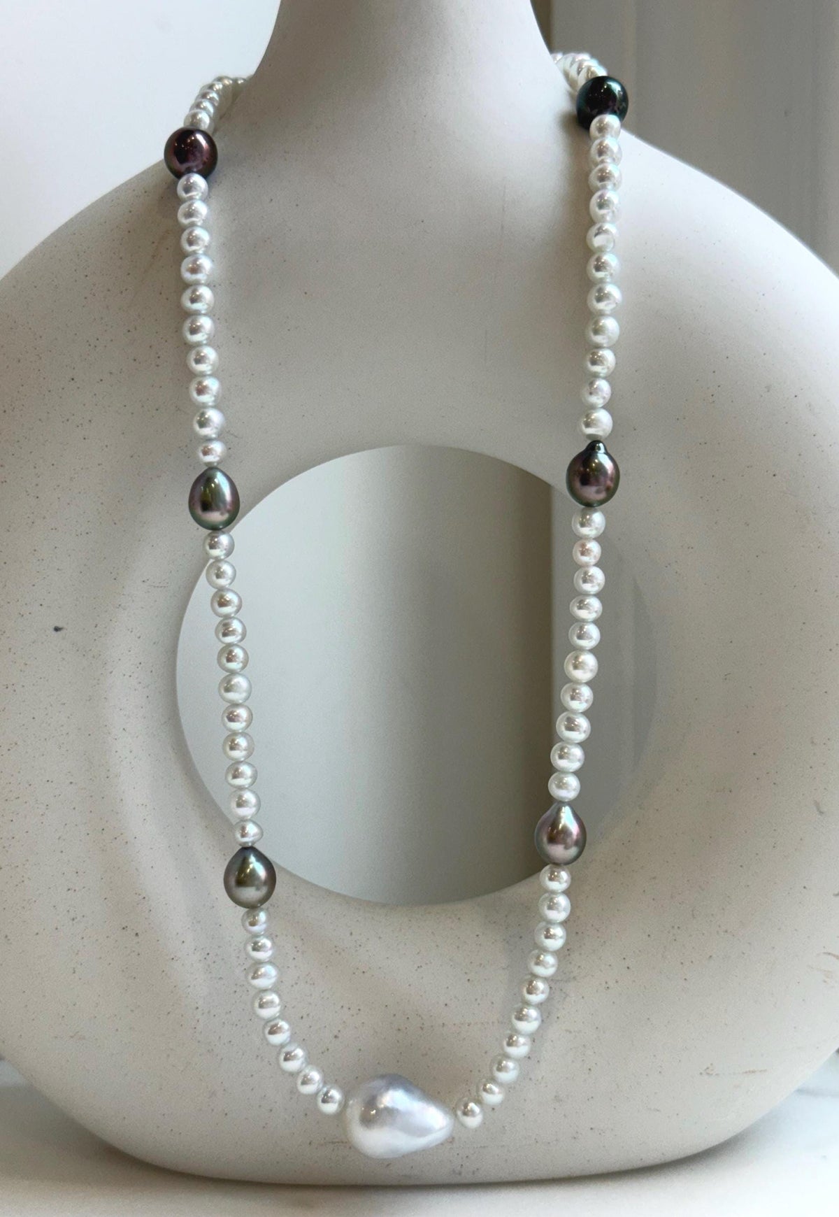 Elly’s Australian white Tahitian ocean pearls necklace: Extreme luster mirrored, to 12.5mm, s925 silver necklace.gift for her