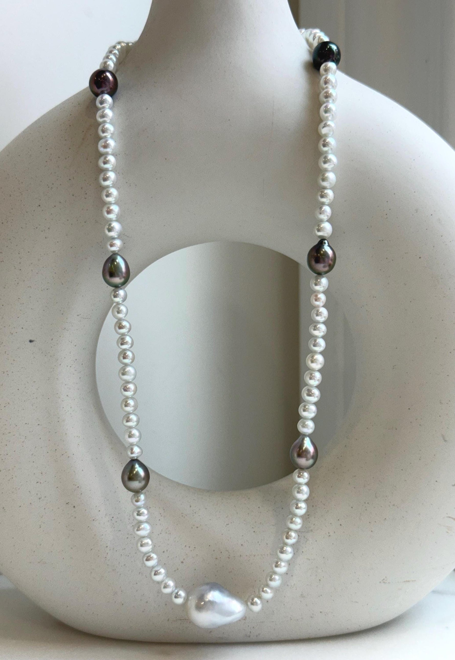 Elly’s Australian white Tahitian ocean pearls necklace: Extreme luster mirrored, to 12.5mm, s925 silver necklace.gift for her