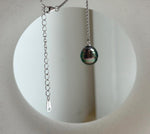 Elly’s 10.2mm Genius Tahitian peacock green ocean pearl Pendant: Extreme luster mirrored, to 20”, s925 silver minimalist pendant chain set.