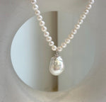 Elly’s Australian white Tahitian ocean Freshwater white pearls necklace: Extreme luster mirrored, 17.9”, s925 silver necklace. high quality pearls necklace strand.