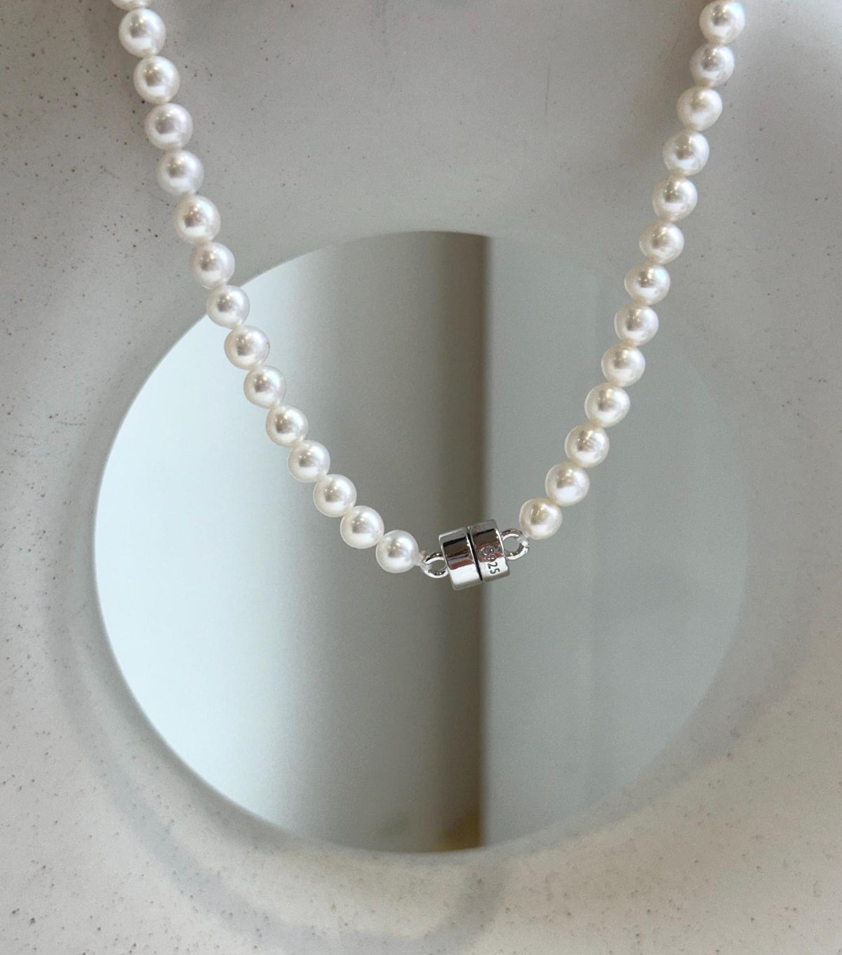 Elly’s Australian white Tahitian ocean Freshwater white pearls necklace: Extreme luster mirrored, 17.9”, s925 silver necklace. high quality elegant pearls necklace strand.