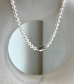 Elly’s Australian white Tahitian ocean Freshwater white pearls necklace: Extreme luster mirrored, 17.9”, s925 silver necklace. high quality elegant pearls necklace strand.