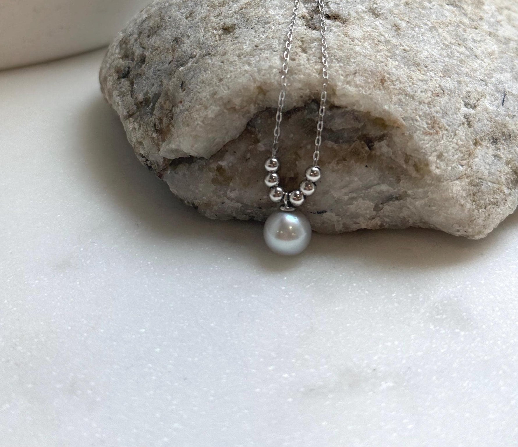 Elly’s 8.3mm Extreme luster Akoya blue silver Ocean Pearl s925 silver beads pendant Necklace chain set.