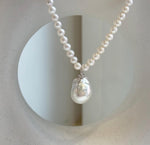 Elly’s Australian white Tahitian ocean Freshwater white pearls necklace: Extreme luster mirrored, 17.9”, s925 silver necklace. high quality pearls necklace strand.