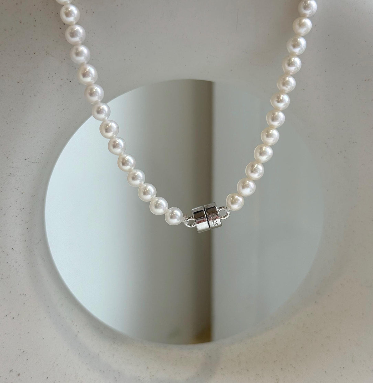 Elly’s Australian white Tahitian ocean Freshwater white pearls necklace: Extreme luster mirrored, 17.9”, s925 silver necklace. high quality pearls necklace strand.