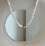Elly’s Australian white Tahitian ocean Freshwater white pearls necklace: Extreme luster mirrored, 17.9”, s925 silver necklace. high quality pearls necklace strand.