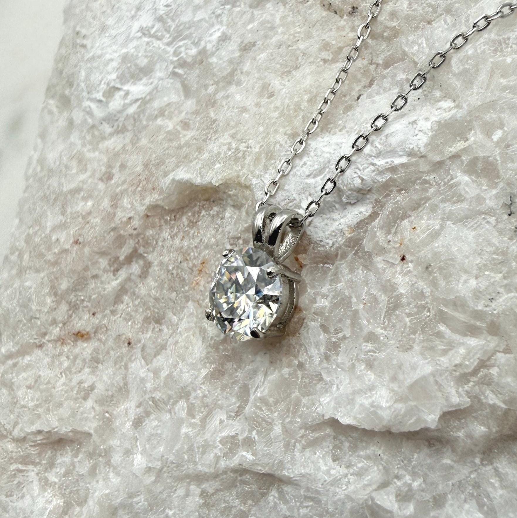 D/VVS1 Flawless Moissanite Pendant | 2ct/8mm Round Brilliant Cut Dainty Necklace | Solid S925 Silver Jewelry