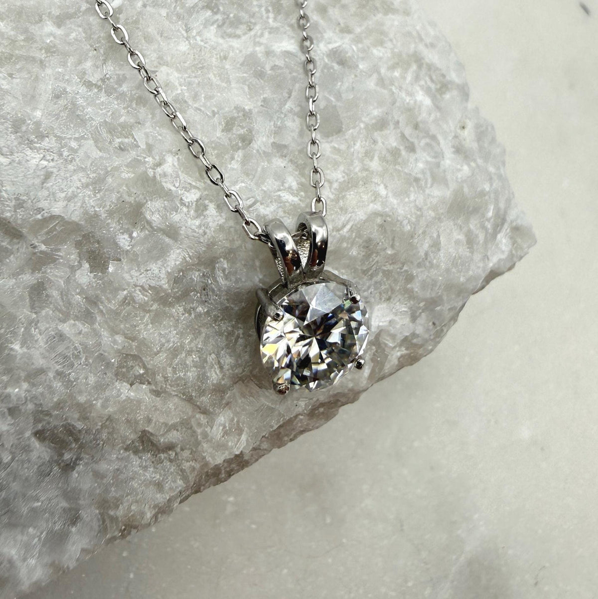 D/VVS1 Flawless Moissanite Pendant | 2ct/8mm Round Brilliant Cut Dainty Necklace | Solid S925 Silver Jewelry