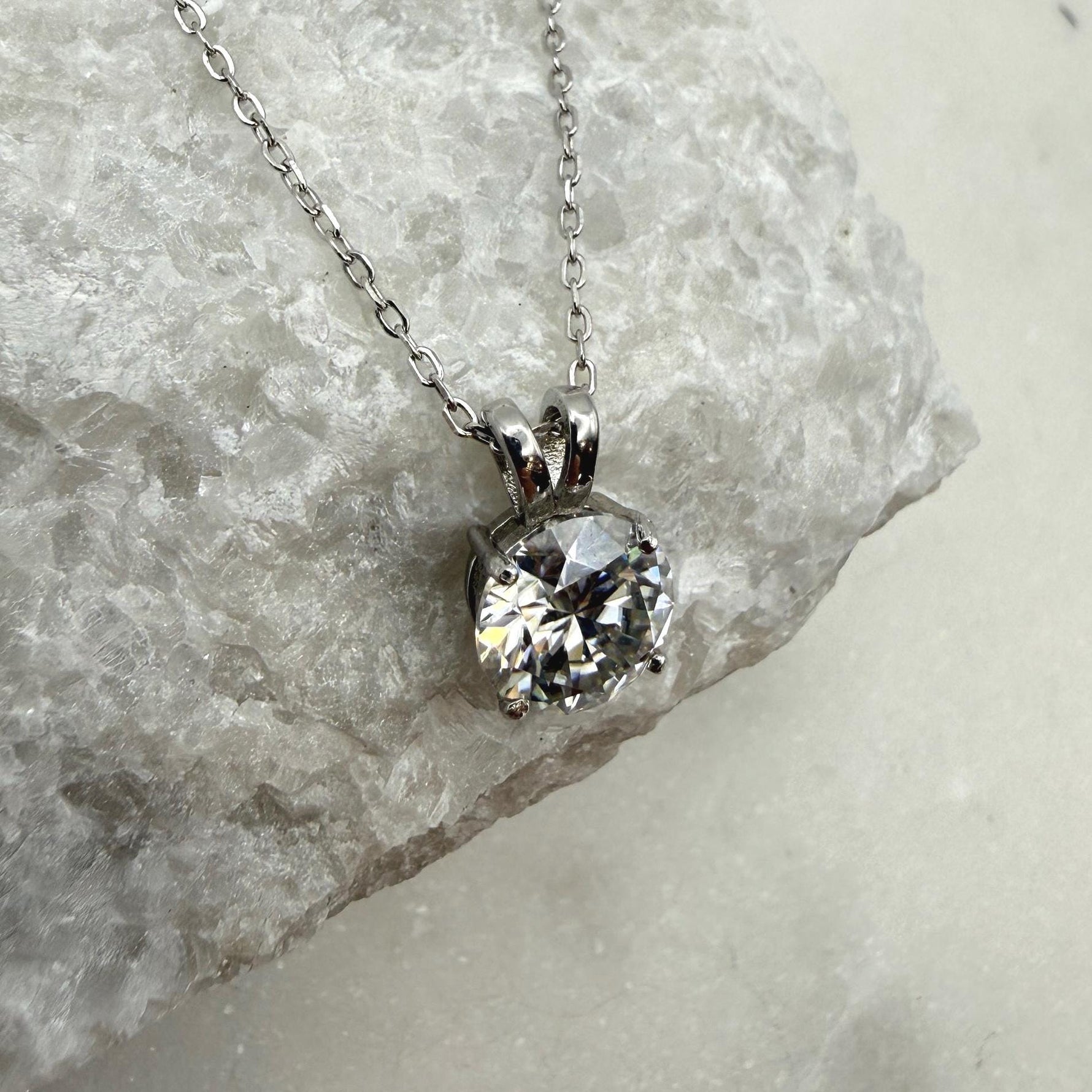 D/VVS1 Flawless Moissanite Pendant | 2ct/8mm Round Brilliant Cut Dainty Necklace | Solid S925 Silver Jewelry