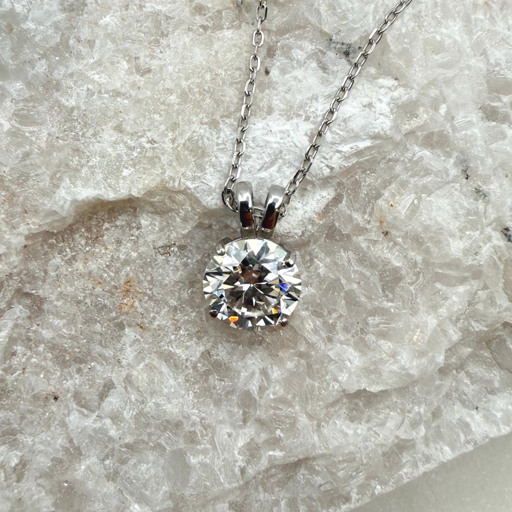 D/VVS1 Flawless Moissanite Pendant | 2ct/8mm Round Brilliant Cut Dainty Necklace | Solid S925 Silver Jewelry