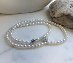 Elly’s Blue silver Akoya ocean Freshwater white pearls necklace: Extreme luster mirrored, 17.4”, s925 silver necklace. gift for her daily office pearl necklace strand