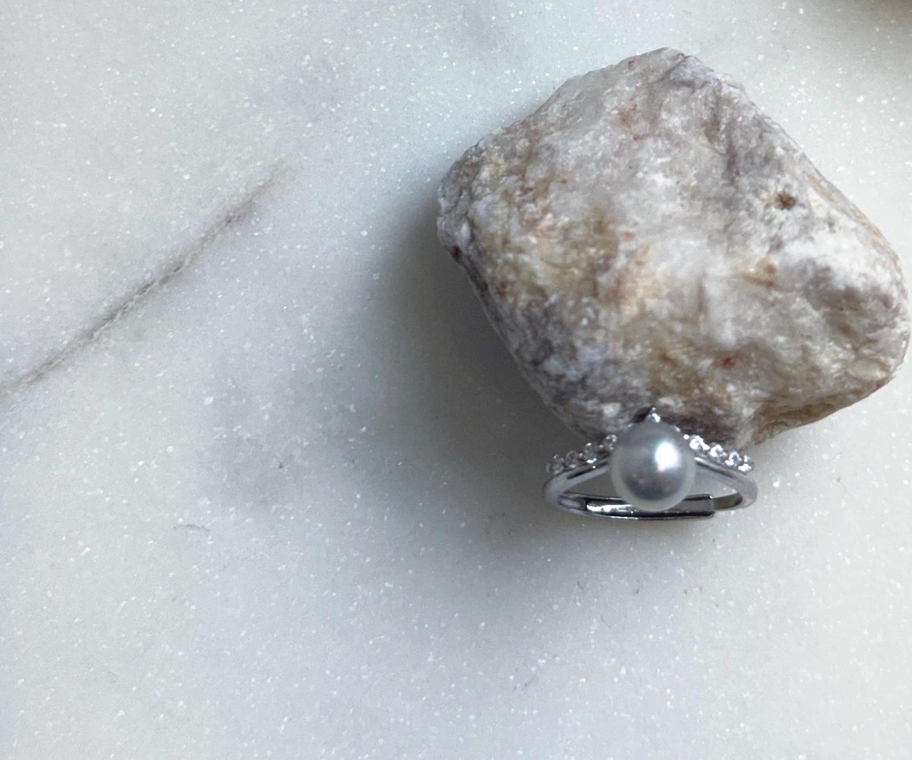 Elly’s 7mm Akoya blue silver ocean pearl Ring: Extreme luster mirrored, s925 silver adjustable ring. Pearl Jewelry Idea. high quality daily office pearl ring