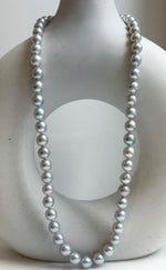 Elly’s 49pcs 7.4-8.4mm Akoya natural blue silver ocean pearls necklace strand, extreme luster mirrored, 18.5” knotted, S925 silver necklace. high quality Akoya pearls necklace strand for her anniversary