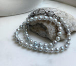 Elly’s 49pcs 7.4-8.4mm Akoya natural blue silver ocean pearls necklace strand, extreme luster mirrored, 18.5” knotted, S925 silver necklace. high quality Akoya pearls necklace strand for her holiday