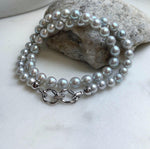 Elly’s 49pcs 7.4-8.4mm Akoya natural blue silver ocean pearls necklace strand, extreme luster mirrored, 18.5” knotted, S925 silver necklace. high quality Akoya pearls necklace strand for her daily office wear