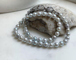 Elly’s 49pcs 7.4-8.4mm Akoya natural blue silver ocean pearls necklace strand, extreme luster mirrored, 18.5” knotted, S925 silver necklace. high quality Akoya pearls necklace strand for her