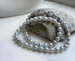 Elly’s 49pcs 7.4-8.4mm Akoya natural blue silver ocean pearls necklace strand, extreme luster mirrored, 18.5” knotted, S925 silver necklace. high quality Akoya pearls necklace strand for her