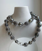 Elly’s 12pcs 8.4-10.6mm Tahitian natural peacock ocean pearls necklace strand: extreme luster, 18.7”, S925 silver necklace or bracelet.