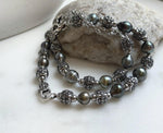 Elly’s 12pcs 8.4-10.6mm cool Tahitian natural peacock ocean pearls necklace strand: extreme luster, 18.7”, S925 silver necklace or bracelet.