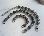 Elly’s 12pcs 8.4-10.6mm cool Tahitian natural peacock ocean pearls necklace strand: extreme luster, 18.7”, S925 silver necklace or bracelet.