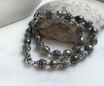 Elly’s 12pcs 8.4-10.6mm cool Tahitian natural peacock ocean pearls necklace strand: extreme luster, 18.7”, S925 silver necklace or bracelet.