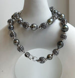 Elly’s 12pcs 8.4-10.6mm cool Tahitian natural peacock ocean pearls necklace strand: extreme luster, 18.7”, S925 silver necklace or bracelet.