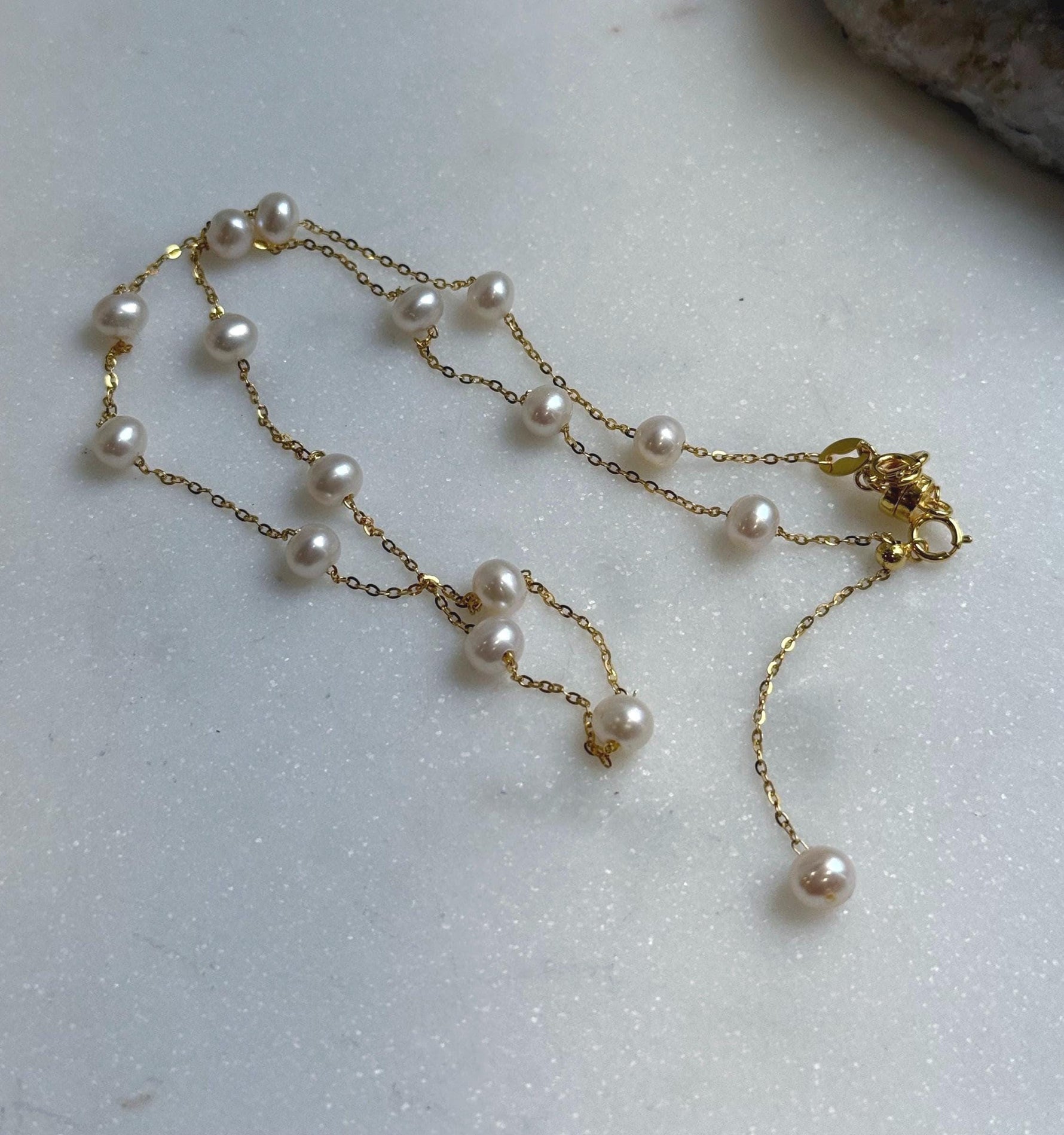 Elly’s 16pcs Freshwater Ivory small pearls Satellite Necklace: Extreme luster mirrored, 4.9-5.5mm, S925 silver satellite necklace, to 18.1”, pearl necklace gift for her birthday