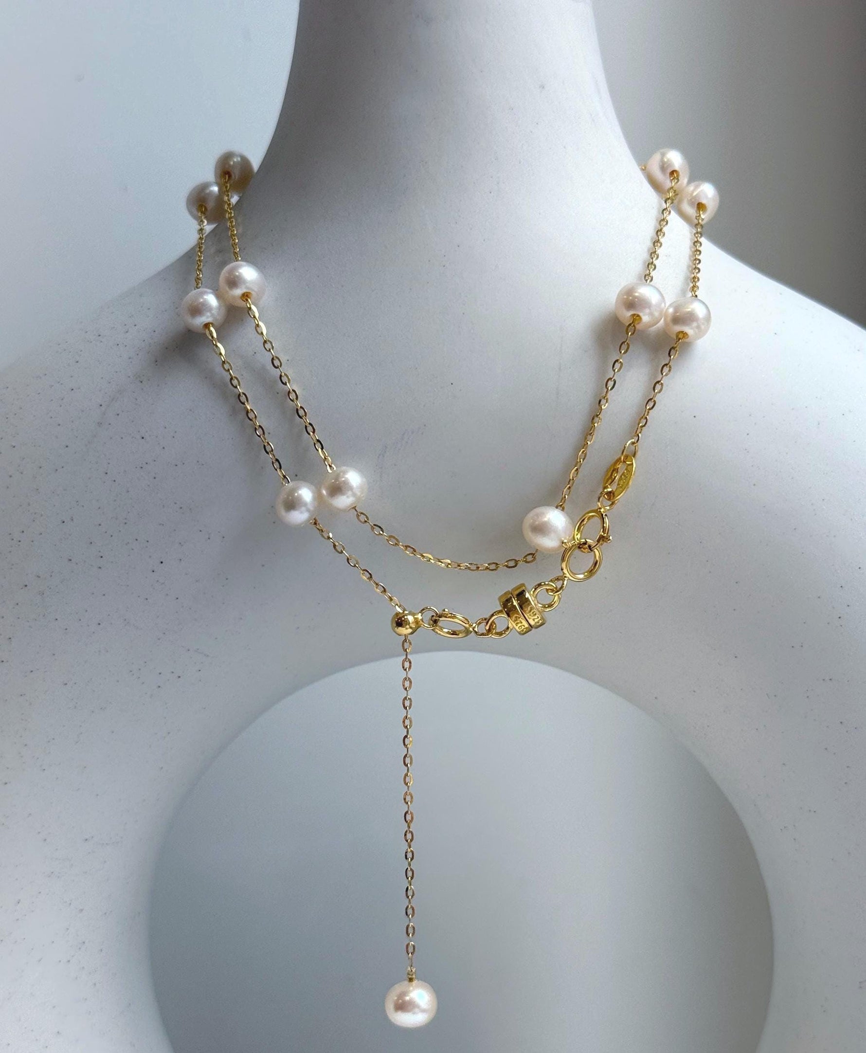 Elly’s 16pcs Freshwater Ivory small pearls Satellite Necklace: Extreme luster mirrored, 4.9-5.5mm, S925 silver satellite necklace, to 18.1”, pearl necklace gift for her birthday