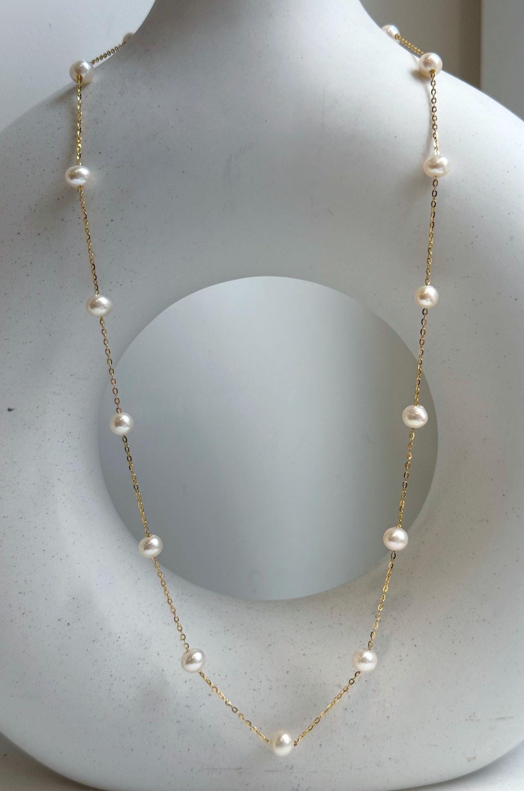 Elly’s 16pcs Freshwater Ivory small pearls Satellite Necklace: Extreme luster mirrored, 4.9-5.5mm, S925 silver satellite necklace, to 18.1”, pearl necklace gift for her birthday