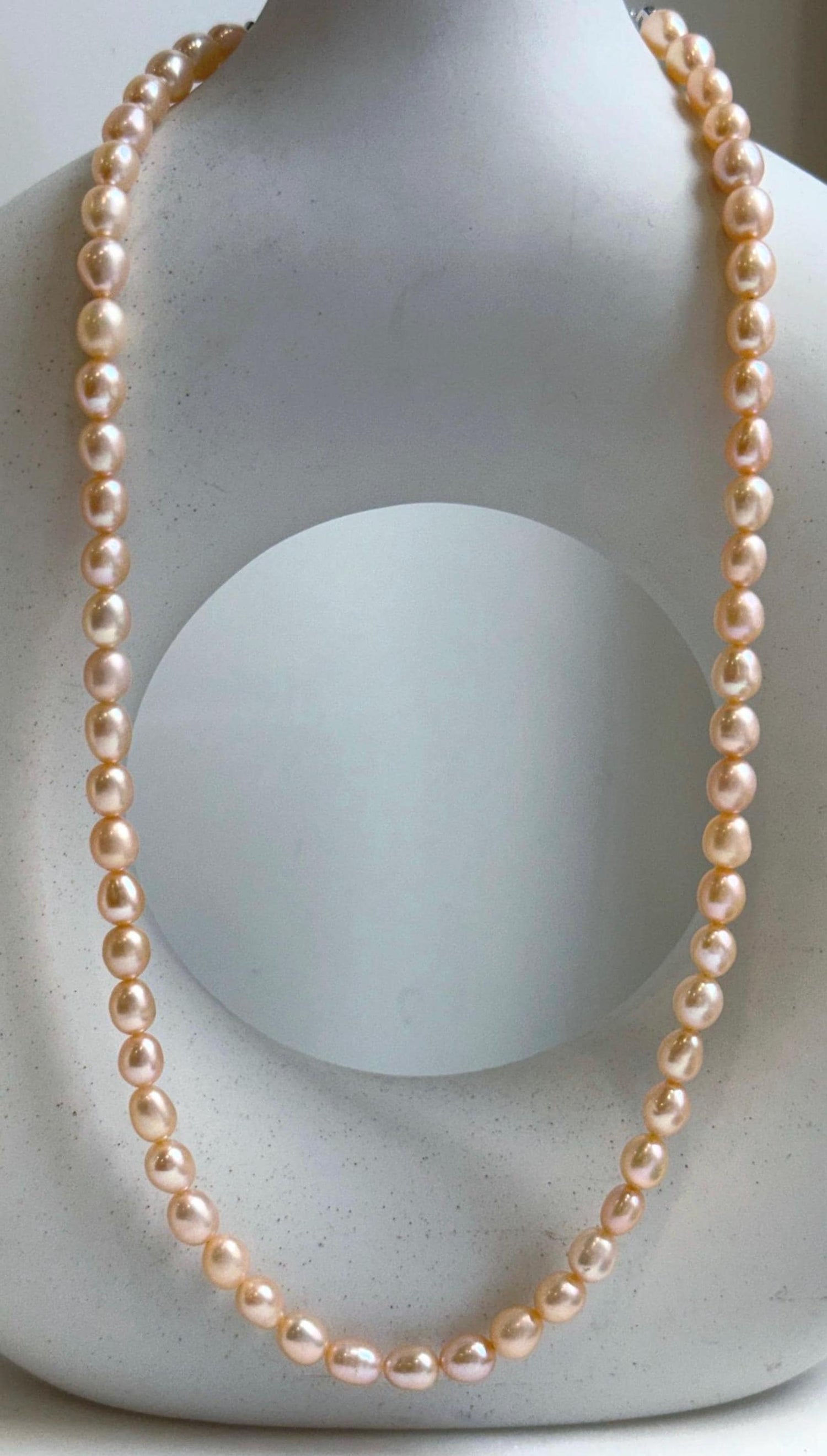 Elly’s 5.7-6mm Freshwater peach gold Pearls Necklace Strand: Extreme luster mirrored, to 18.1”, S925 silver necklace. gift for her birthday