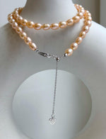 Elly’s 5.7-6mm Freshwater peach gold Pearls Necklace Strand: Extreme luster mirrored, to 18.1”, S925 silver necklace. gift for her