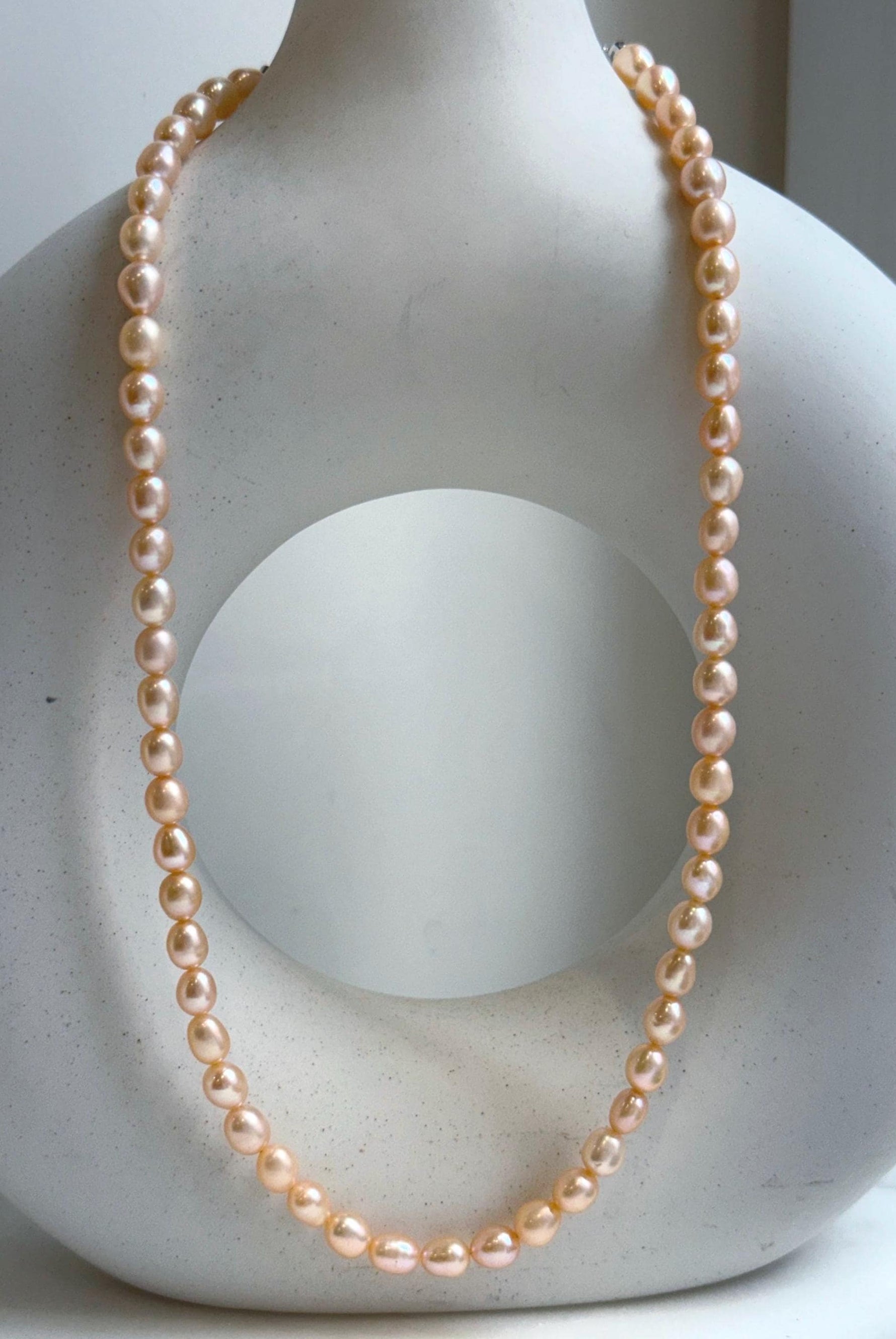 Elly’s 5.7-6mm Freshwater peach gold Pearls Necklace Strand: Extreme luster mirrored, to 18.1”, S925 silver necklace. gift for her
